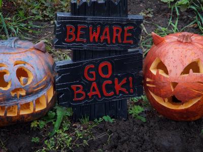 two carved pumpkins